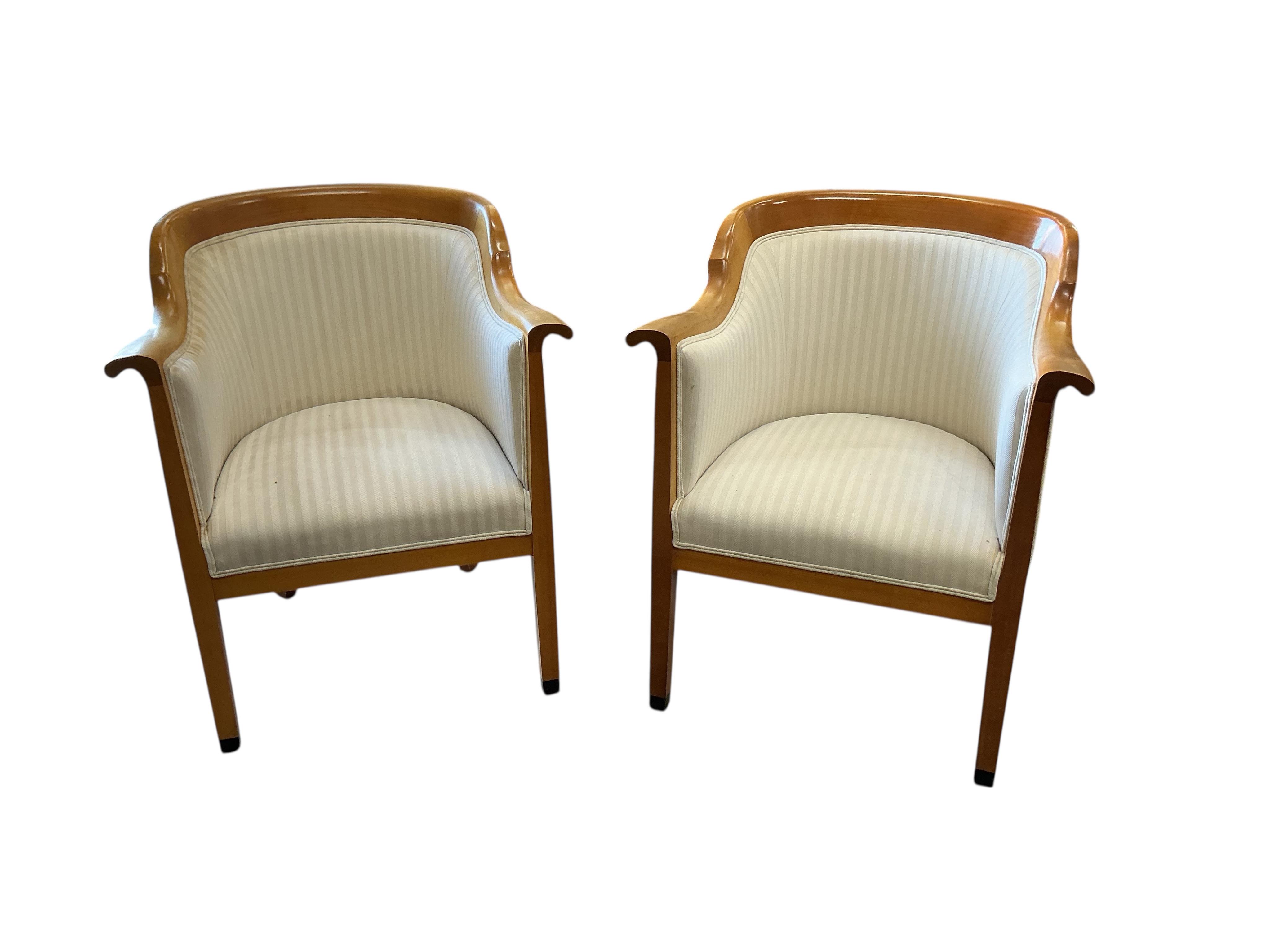 A pair of Contemporary OKA upholstered armchairs, width 69cm, depth 60cm, height 85cm
